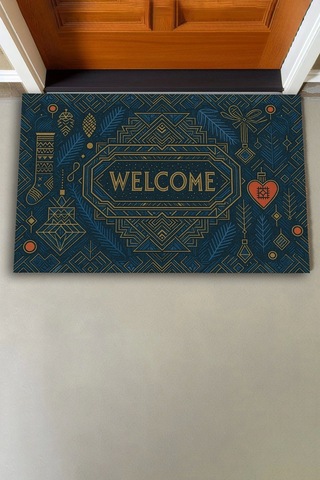Valerine Life Art Deco Stili Yılbaşı Yeni Yıl Noel Welcome Hoş Geldiniz Kapı Önü Paspası 45x70cm Kahverengi