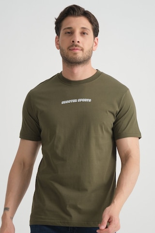 Shooter Sportwear Shooter Erkek Bisiklet Yaka Tişört Premium Pamuklu Yüksek Kalite Regular Fit Haki