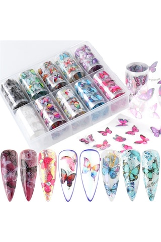 10lu Tırnak Süsleme Folyosu Kelebek Dizayn Nail Art Transfer Folyo