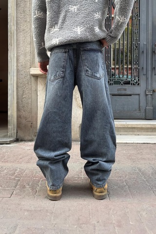 Flaw Çizgili Baggy Jean İndigo İndigo