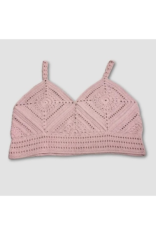 Uretti - Yıldız 7202 - El Örgüsü Crop Büstiyer Bikini Üstü Motif - Lila