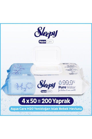 Sleepy Aquacare H2o Yenidoğan Islak Bebek Havlusu 4x50 4'lü Set