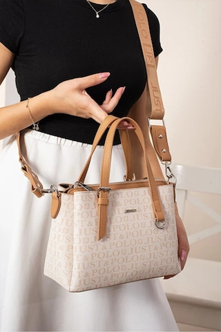 Just Polo Kadın Kabartma Desenli Lüks Omuz Çantası Shoulder Bag Krem - Taba