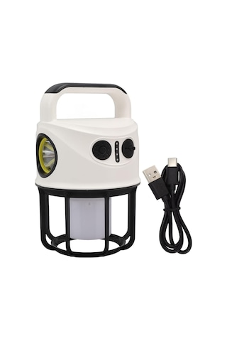 Powermaster Ch-22025 Çift Işıklı Kamp Lambası El Feneri Powerbank Özellikli Gün Işığı - Beyaz Siyah