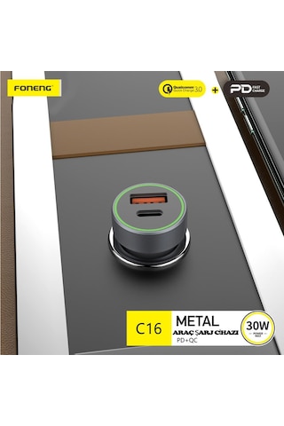 Foneng C16 Qc3.0 30W 1xusb 1xtype-C Girişli Araç içi Çakmak Hızlı Şarj Aleti