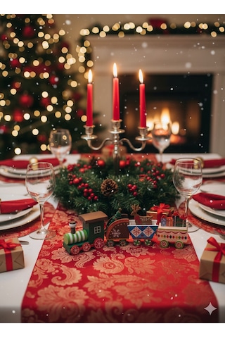 4 Parça Yılbaşı Treni Seti 21 Cm - Ahşap Dekoratif Mini Tren Figürü Masa Üstü Ve Ev Dekorasyonu Diğer