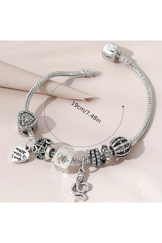 Yeni Tarz ,crystal Made With Love Şık Kalp , Sevgi Charmlı Bileklik, Ahşap Kutu İçerisinde Gümüş Gümüş