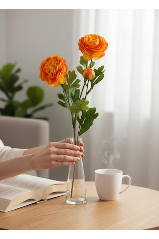 Yapay Çiçek Şakayık Çiçeği Somon Renk 2 Çiçek 1 Tomurcuk 50cm Turuncu