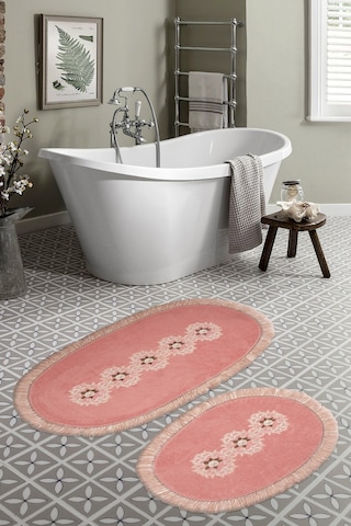 Eyfel Saçakli Banyo Takımı 2 Pcs Açik Kahve pudra