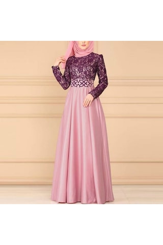 Sones Dantel Dikiş Retro Büyük Salıncak Elbise Etnik Stil Uzun Kollu İnce Elbise Pembe