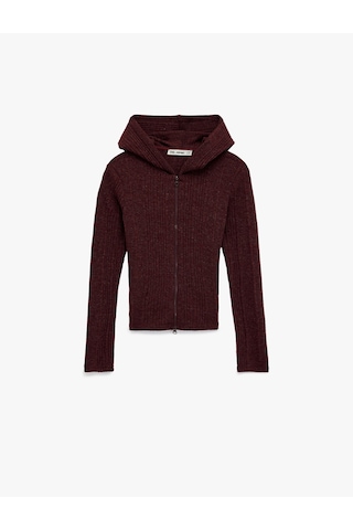 Koton Slim Fit Kapüşonlu Uzun Kollu Dokulu Fermuarlı Hırka Bordo 6wal90047ık Bordo