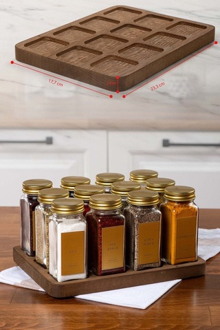 Mienda Home Ahşap Standlı Cam Baharatlık Seti Gold Kapak-etiket 12'li Baharatlık Takımı-mh01gld12 Gold - Şeffaf