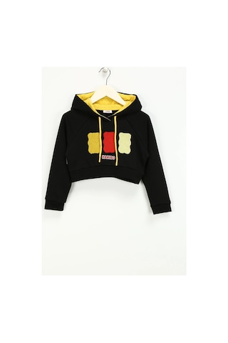 Haribo Siyah Kız Çocuk Kapüşonlu Cropped Fit İşlemeli Sweatshirt Hrbtxt311 Siyah