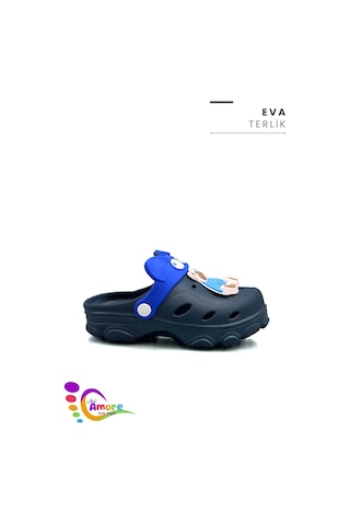 Sermoda Gözlük Desen Ayıcıklı Eva Çocuk Plaj Havuz Terlik Sabo Terlik Lacivert Mavi