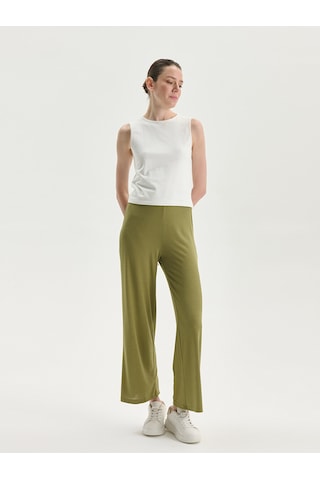 Lcwaıkıkı Basic Haki Beli Lastikli Geniş Paça Kadın Pantolon