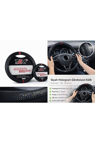 Siyah Hologram Direksiyon Kılıfı -38cm -kaymaz-şık Tasarım Çok Renkli