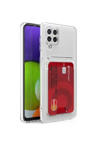 Galaxy M32 Kılıf Kartlıklı Şeffaf Zore Setra Clear Silikon Kapak Renksiz