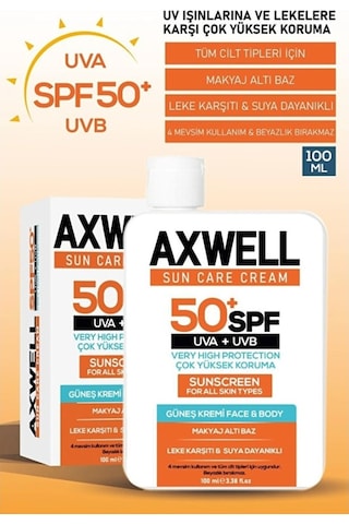 Axwell Leke Karşıtı Güneş Kremi SPF50+ 100 ML Axwell Leke Karşıtı Güneş Kremi SPF50+ 100 ML