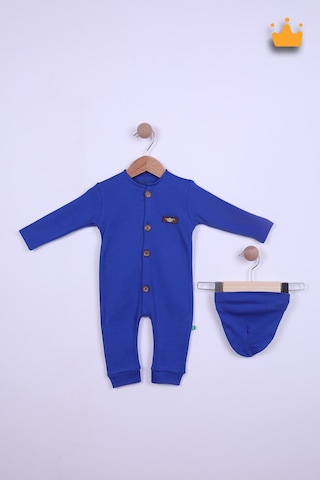 Babyhola Kız Erkek Bebek Tulum Bere Takım Pamuk Önden Düğmeli İnterlok 23630 Lacivert