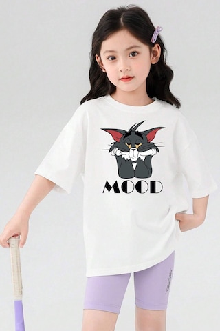 Uyguntarz Çocuk Mood Baskılı Pamuklu Tshirt Beyaz