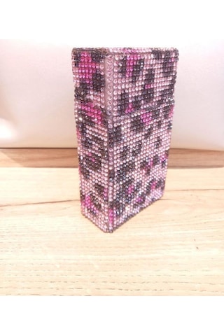 Nesgıft Pembe Leopar Swarovski Taşlı Slim (İnce) Uzun Sigara Kutusu