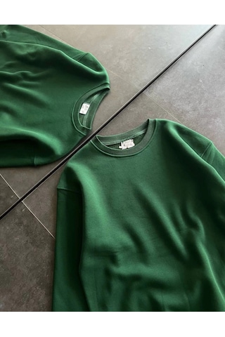 Novalisse Kadın Kışlık Bisiklet Yaka Üç İplik Basic Sweatshirt - Haki Çoklu Renk