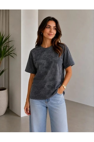 Defymoda Batik Desenli Tişört Bisiklet Yaka Kısa Kol Regular Fit T-shirt - Siyah