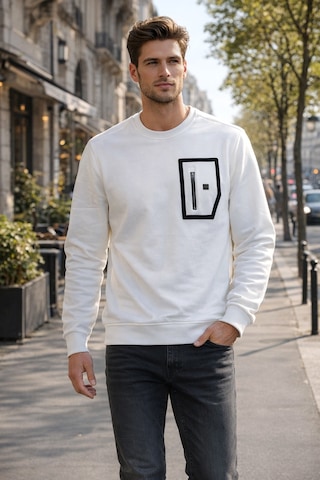 Remsa Erkek Fermuar Detay Bisiklet Yaka Pamuklu Sweatshirt 24722 Ekru Ekru
