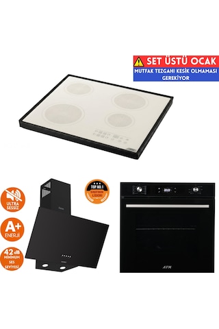 Afm Tech Ve Ferre A1 Sessiz Vitro Elektrikli Siyah D086-SA + FC-07 + FM7700 Ankastre Set