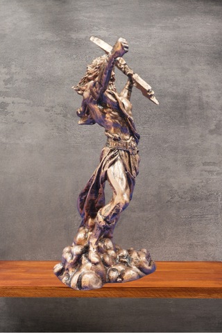 Zeus Heykel Biblo Mitolojik Tasarım - Ev Ofis Dekoratif Hediyelik Aksesuar 25 Cm Bakır