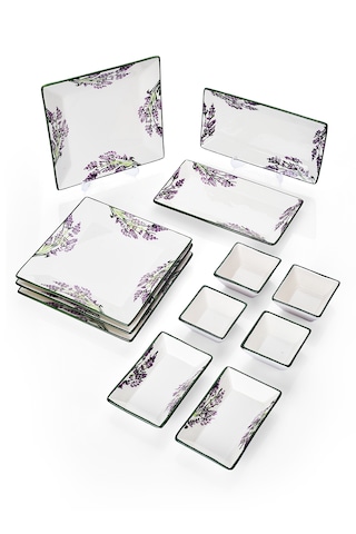 Piatti Naturali 12 Parça 4 Kişilik Lavanta Kahvaltı Takımı Handmade Sunum Set Lila