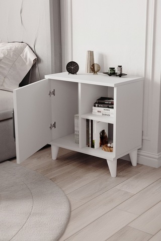 Enda Home Kommen Tek Kapaklı 2 Açık Bölmeli Komodin Beyaz