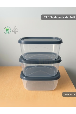 3'lü Saklama Kabı Seti Kare Erzak Kabı Bpa Free Derin Dondurucu İçin Uygun 900 Ml Şeffaf