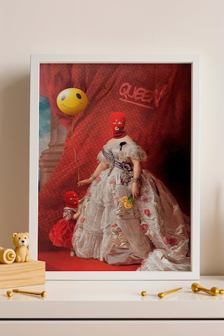Red Mask Queen Graffiti Çerçeveli Tablo Komik Anne Hediyesi Modifiye Sanat