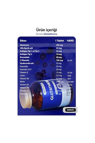 Nondo Glutatyon 30 Tablet Glutathione Kolajen 1-2-3 Alfa Lipoik Asit Bromelain Hyaluronik Asit