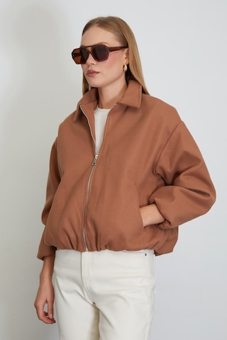 Fullamoda Fermuarlı Cepli Polo Yaka Kaşe Bomber Mont Taba