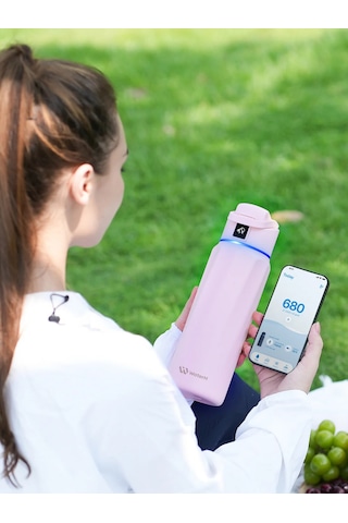 Waterh Boost Akıllı Termos Hidrasyon Takibi Yapan, Yalıtımlı 0,95l / 32oz Akıllı Şişe Açık Pembe
