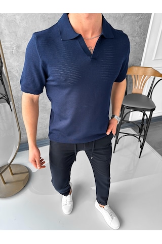 Modefendi Yüksek Kalite Kesik Yaka Likralı Tshirt Lacivert
