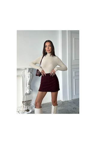 Rouge Basıc Kaşe Kumaş Mini Etek Bordo