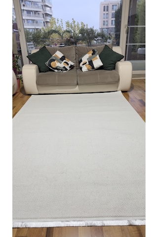 Elvey Home Krem İskandinav Yumuşak Bukle Minimalist Tozumaz Salon Koridor Oturma Odası Özel Kesim Halı Yolluk Krem