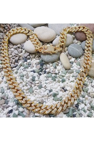 Chavin 13 Mm. Kalın 60 Cm. Taşlı Alloy Kadın Erkek Zincir Ek54Sr Turuncu