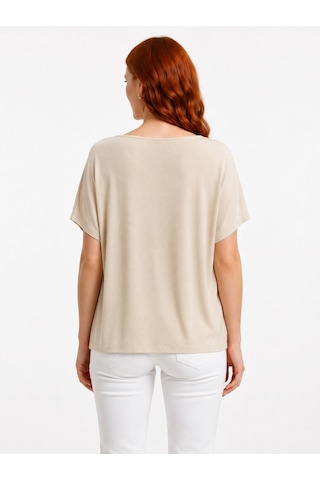 Neden Tekstil Kadın Basic Bej Kayık Yaka Kısa Kollu T-shirt