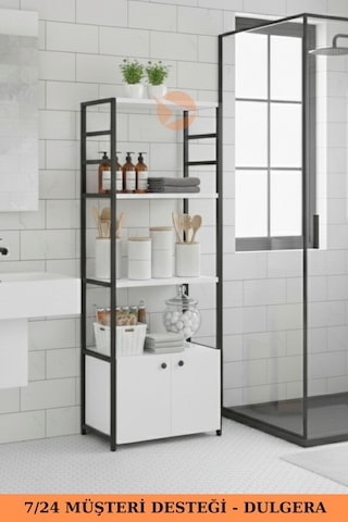 Metal Banyo Dolabı 2 Kapaklı 4 Raflı Çok Amaçlı Havlu Düzenleyici Banyo Dolabı Çok Amaçlı Raf Beyaz