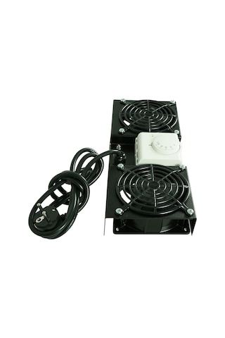 Canovate 2Li Rack Kabin Fan Modülü Termostatlı Duvar Tipi Siyah