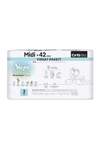 Sleepy Bio Natural Premium Plus Fırsat Paketi Bebek Bezi 3 Numara Midi 42 Adet