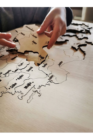 Ahşap Türkiye Haritası, Yapboz, Puzzle Streçli/kutusuz - 50x27,50cm