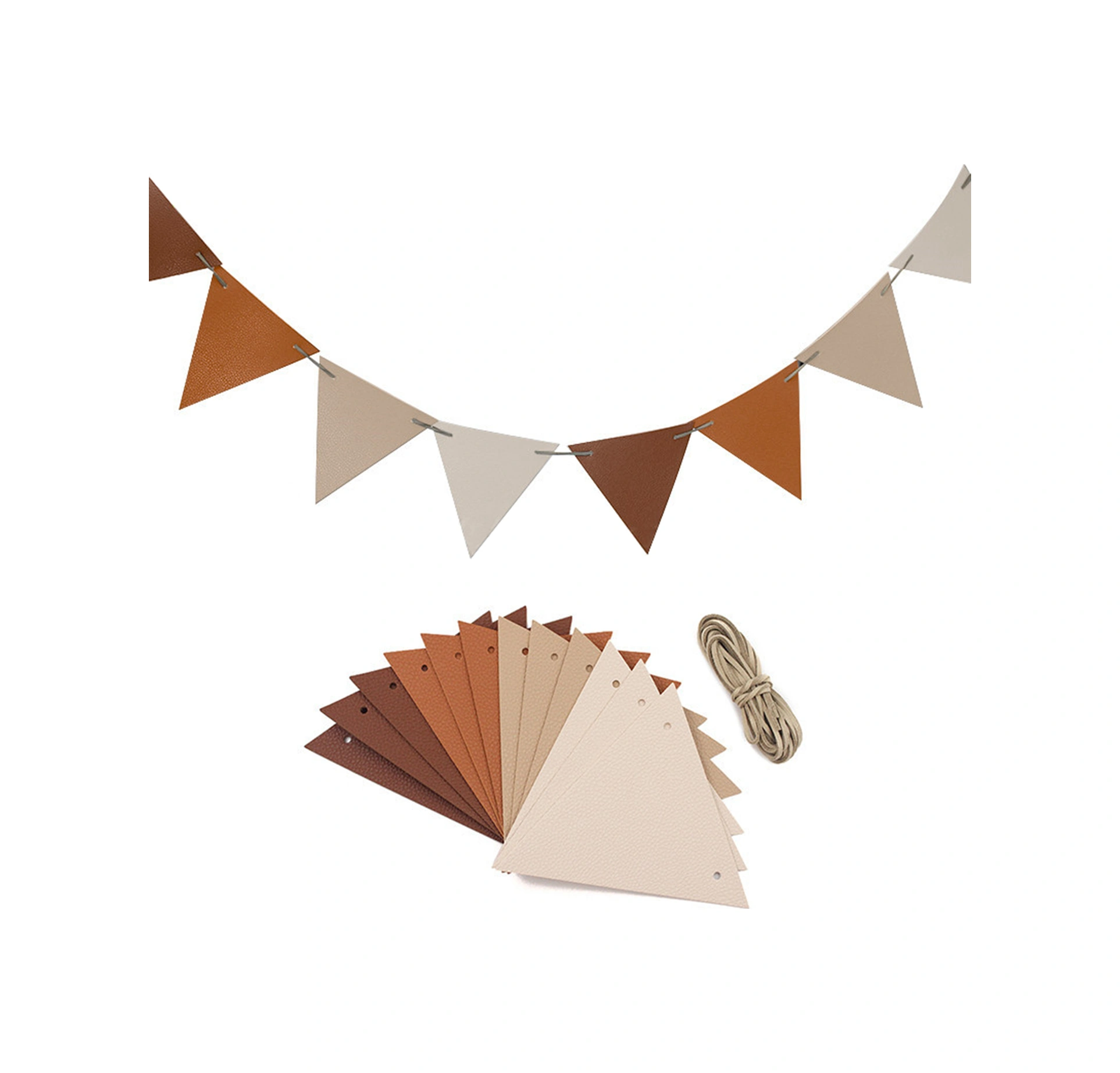 Lemestar 3 Metre Deri İp İle Kamp Bayrakları Seti - Kahverengi, 12 Adet Bayrak, Dış Mekan Kullanıma Uygun Kahverengi