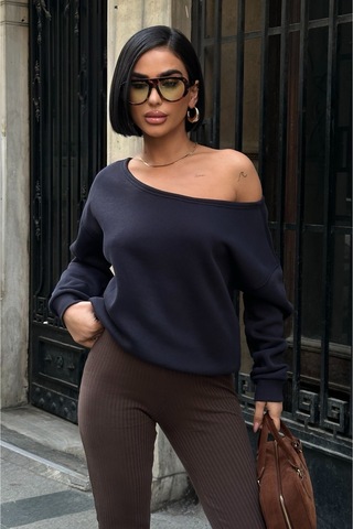 Meecy Omuz Detaylı Uzun Kollu Zr Model Sweatshirt Lacivert Lacivert