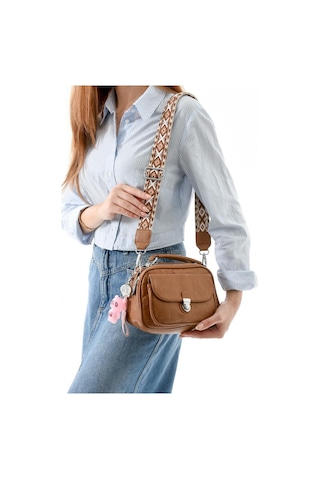 Vegan Deri Kadın Postacı Çanta 21 15 Cm Yıkama Suni Deri Omuz Çantası Çapraz Askılı Çanta Taba