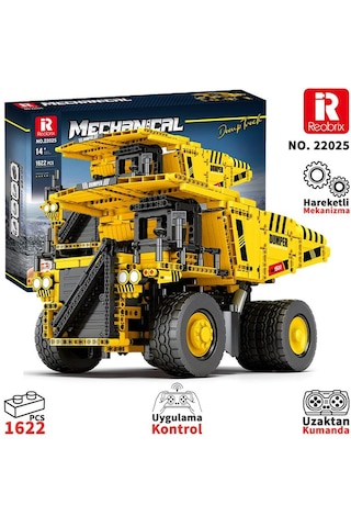 Reobrix Technic 22025 Damperli Kamyon Kumanda&motorlu Yaratıcı Yapı Blok Seti Building Blocks Dump Truck - 1622 Parça